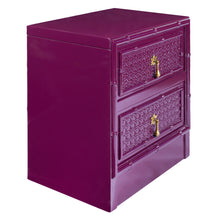 Load image into Gallery viewer, Pair of High Gloss bamboo and rattan bedside tables with antique brass handles