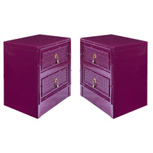 Load image into Gallery viewer, Pair of High Gloss bamboo and rattan bedside tables with antique brass handles