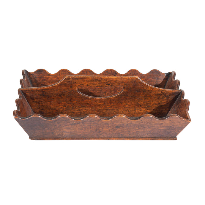 Antique Scalloped Oak Cutlery Tray