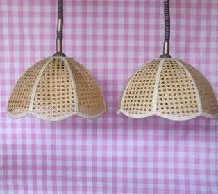 1970s Woven Rattan Pendent Shades with Rise-and-Fall Wiring
