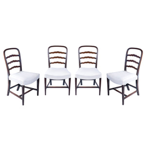 Set of Six Vintage Scalloped Ladderback Chairs, upholstered in Calico