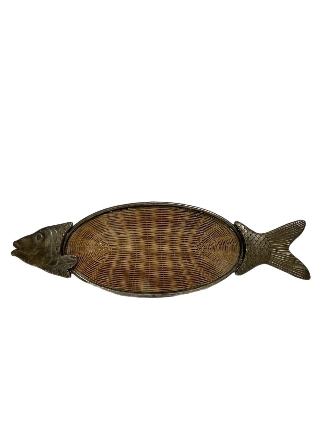 Vintage Rattan and Glass Fish Platter