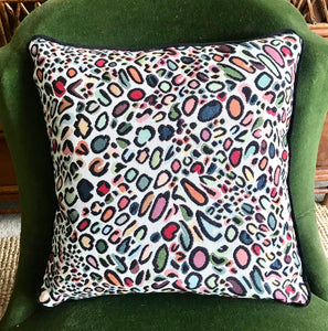 Multi-Coloured Leopard Print Velvet Backed Cushions