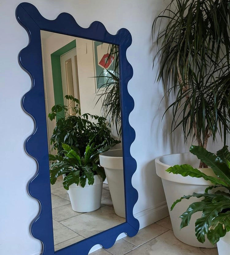 High Gloss Blue Wave Mirror - By Alice Design - SAMPLE