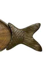 Load image into Gallery viewer, Vintage Rattan and Glass Fish Platter