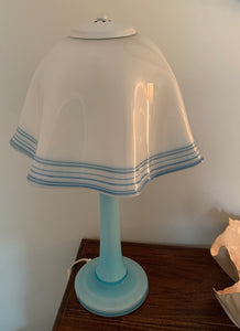 Vintage Mid-Century Milk Glass Handkerchief Lamp with Blue Glass detail