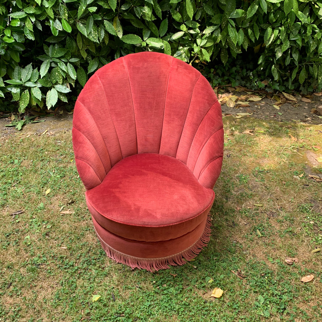 Vintage Tasseled Raspberry Scallop Shell Armchair