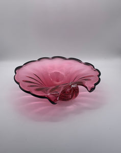 Mid Century Cranberry Murano Glass Shell Dish