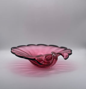 Mid Century Cranberry Murano Glass Shell Dish