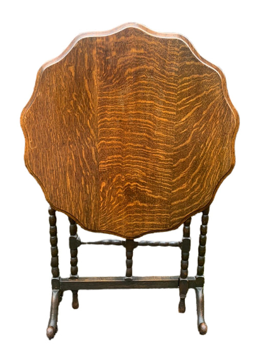 Antique Scolloped Foldable Table With Bobbin Style Legs