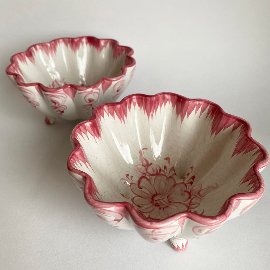 Pair of Hand Painted Italian Pink Scalloped Bowls