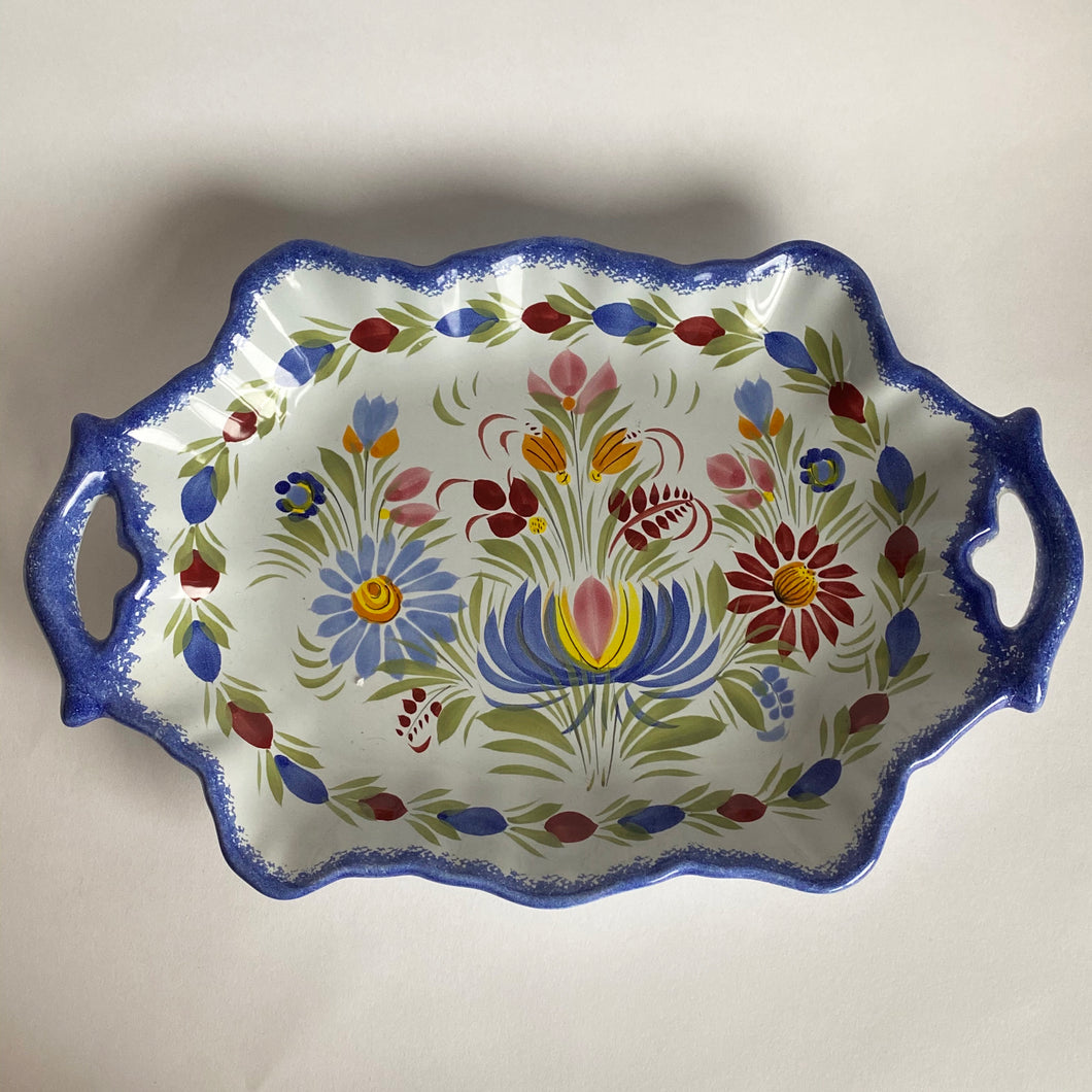 Vintage Hand Painted Quimper Faience Floral Serving Plate