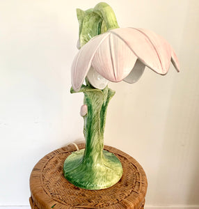 French 1970s Ceramic Hand-Painted Flower Lamp