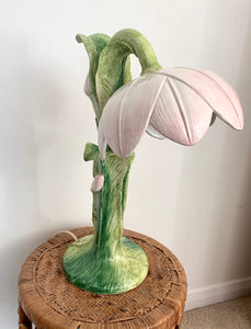 French 1970s Ceramic Hand-Painted Flower Lamp