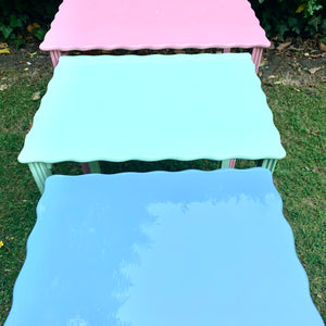 Trio of Lacquered Scalloped Nesting Tables