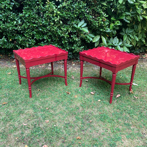 Pair of Hand Lacquered Antique Scalloped Tables