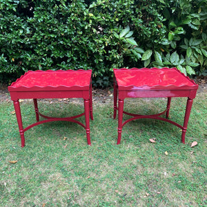 Pair of Hand Lacquered Antique Scalloped Tables