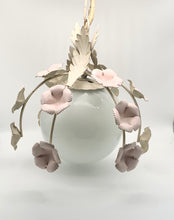 Load image into Gallery viewer, Vintage French Pink Flower Tole Pendant Light with Milk Glass Globe