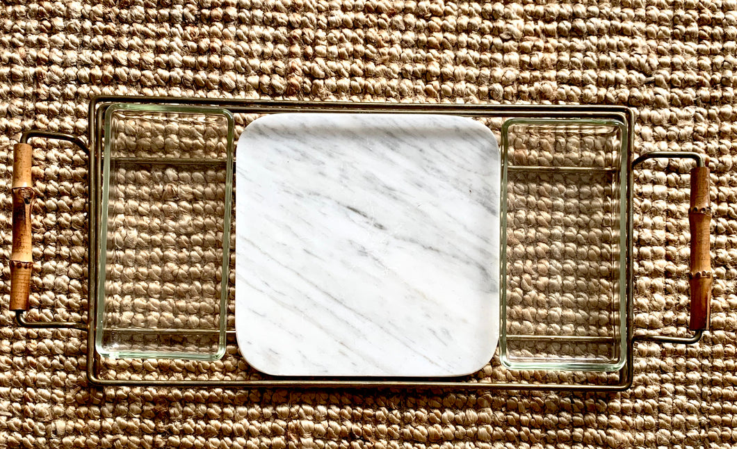 1970s Italian Brass Glass and Marble Charcuterie Tray
