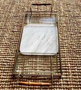 1970s Italian Brass Glass and Marble Charcuterie Tray