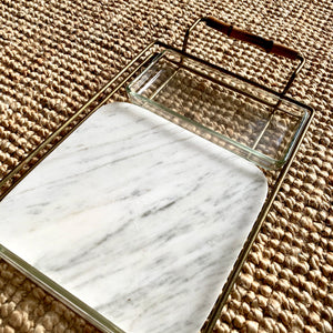 1970s Italian Brass Glass and Marble Charcuterie Tray