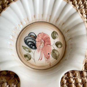 Six Ceramic Hand Painted Shell Dishes
