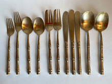 Load image into Gallery viewer, Vintage Bamboo 32 Piece Brass Cutlery Set