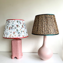 Load image into Gallery viewer, Red and Blue Floral Handmade Gathered Silk-lined Lampshades