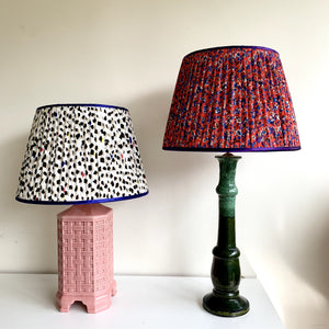 Red and Blue Floral Handmade Gathered Silk-lined Lampshades