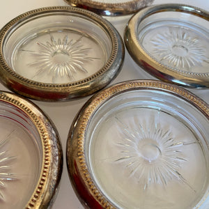 Six Vintage Italian Silver Plated and Cut Glass Coasters