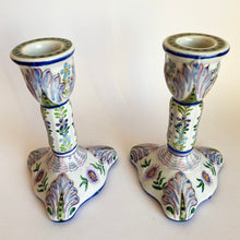 Load image into Gallery viewer, Pair of Antique Hand Painted French Faience Candlesticks