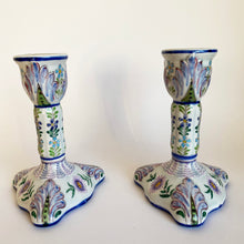 Load image into Gallery viewer, Pair of Antique Hand Painted French Faience Candlesticks