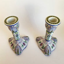 Load image into Gallery viewer, Pair of Antique Hand Painted French Faience Candlesticks
