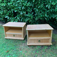 Load image into Gallery viewer, Pair of 1970s Italian Rattan Wicker Bamboo Bedside Tables