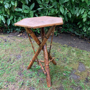 Antique Hexagonal Victorian Bamboo and Seagrass Table
