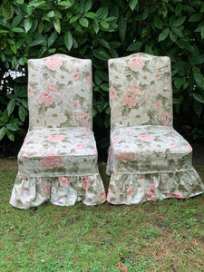 Pair of Vintage Floral Skirted Slipper Cocktail Chairs