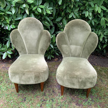 Load image into Gallery viewer, Pair of Antique Green Velvet Art Deco Cocktail Chairs