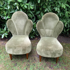 Pair of Antique Green Velvet Art Deco Cocktail Chairs