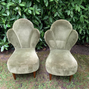 Pair of Antique Green Velvet Art Deco Cocktail Chairs