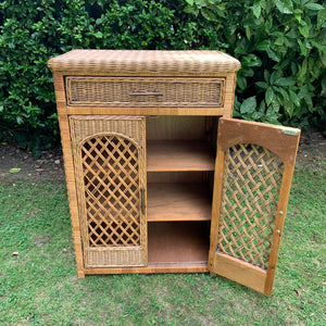 Vintage Wicker Bamboo Cabinet with Internal Shelving