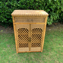 Load image into Gallery viewer, Vintage Wicker Bamboo Cabinet with Internal Shelving