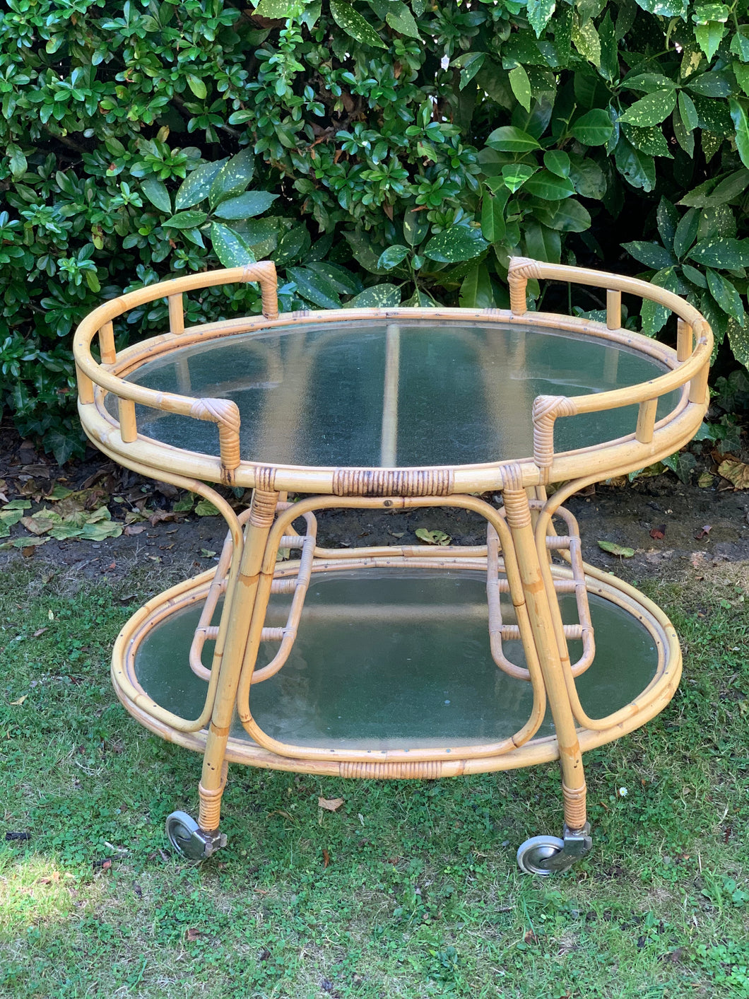 1970s Bamboo and Glass Drinks Trolley