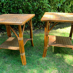 Pair of 1970s Woven Bamboo Side Tables