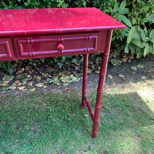 Hand Lacquered Burgundy Bamboo Console Table