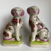 Load image into Gallery viewer, Antique Pair of Hand Painted Floral Dog Bookends