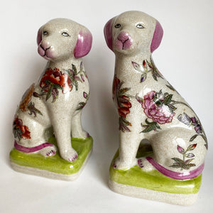 Antique Pair of Hand Painted Floral Dog Bookends
