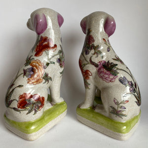 Antique Pair of Hand Painted Floral Dog Bookends