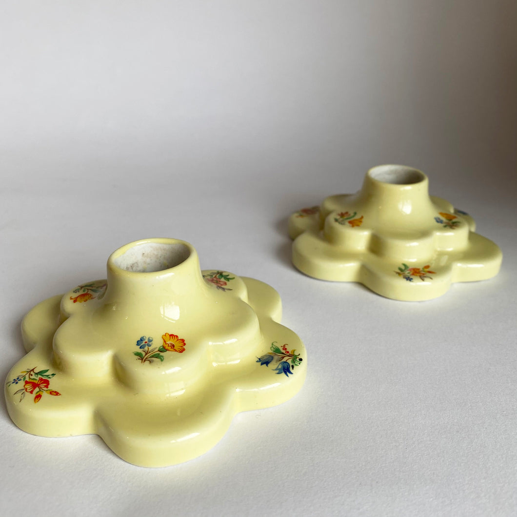 Vintage Scalloped Floral Candle Holders