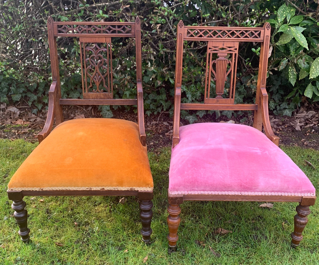 Pair of Antique Hand Carved Nursing Chairs