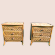 Load image into Gallery viewer, Pair of Vintage Rattan Bedside Tables